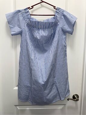 Atmosphere Blue and White Striped Off-Shoulder Shift Dress